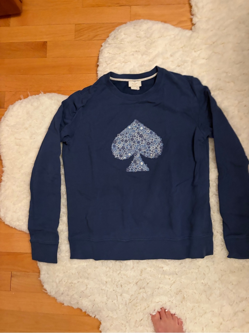 kate spade Navy Crewneck Sweater with Floral Spade Patch